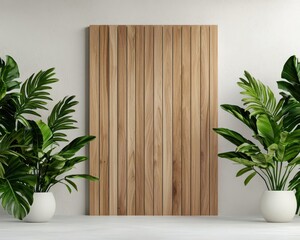 Elegant outdoor shower with a wooden privacy screen, surrounded by tropical plants, isolated, outdoor shower, luxurious island design