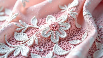 Obraz premium Intricate floral lace, delicate white threads, fabric, mesh