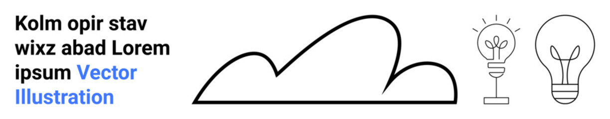 Cloud shape with two light bulbs, one glowing, representing creativity, ideas, technology, renewable energy, and innovation. Ideal for brainstorming, sustainability cloud computing technology