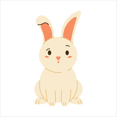 Flat style illustration of a cute beige bunny with big ears and a heart-shaped nose, perfect for children’s books, farm-themed content, Easter designs, and animal-related projects