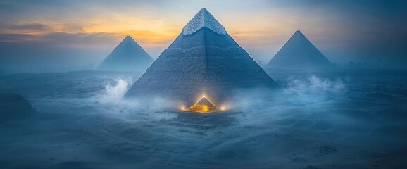 Mystical Pyramids in a Hazy Sunrise