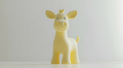 Yellow Giraffe Toy Standing on White Surface Under Bright Studio Lighting