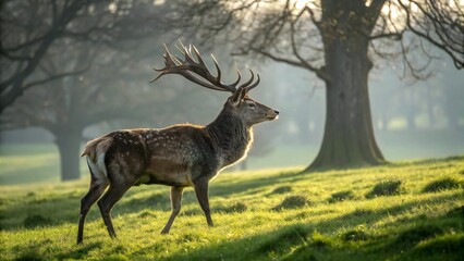 Fototapeta premium Graceful animal, Sunlit park, Serene wildlife deer