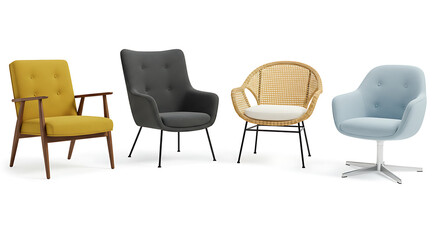 Colorful Chairs: A collection of stylish and contemporary chairs showcasing a variety of colors, textures, and designs, perfect for home or office decor. 