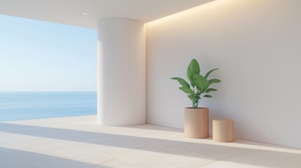 Perspective Interior atrium of a high rise with dynamic lighting and minimalist decor.