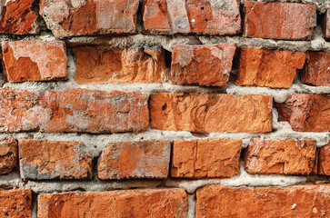 Vintage Red Brick Wall with Rough Cement and Aged Details