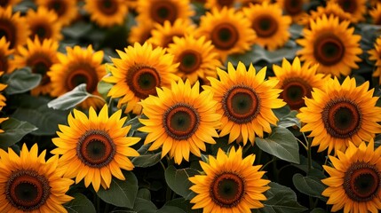 Fototapeta premium Vibrant sunflowers blooming in a field nature photography summer landscape close-up view floral beauty