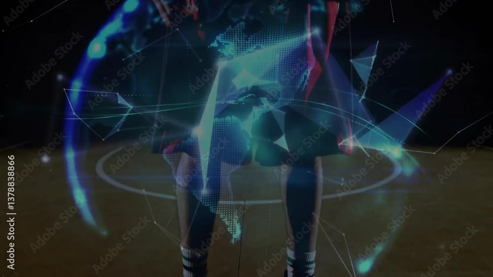 Aufkleber basketball player with animation of digital globe and network connections