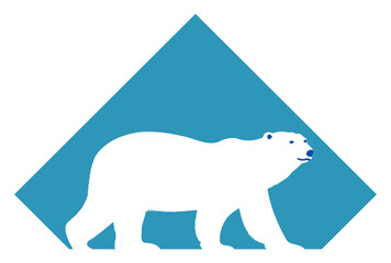 road sign icon, polar bear crossing on blue rhombus. board.suitable for poster use and web icon