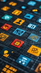 Colorful app icons grid on a dark screen, showcasing various application options