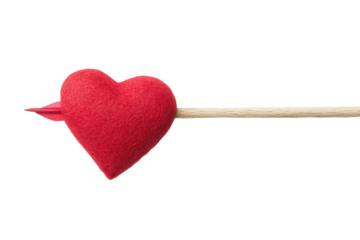 Red heart pierced by arrow symbolizing romance and love, cut out