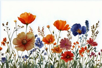 Fototapeta premium Vibrant Wildflower Garden in Full Bloom Showcasing Diverse Colors and Forms