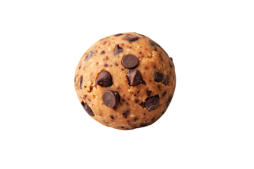 Chocolate chip cookie dough ball on black background, cut out