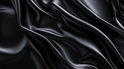 Fototapeta premium Elegant black satin fabric with soft folds and smooth flowing textures