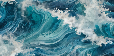 Beautiful soft blue sea water, ocean wave background. Soft blue and white hand printed creative marble texture ocean background.
