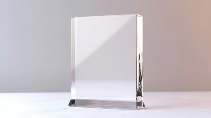 Blank square glass trophy mockup, 3d rendering. Empty acrylic award design mock up. Transparent realistic crystal prize plate template. Premium first place prize plaque.
