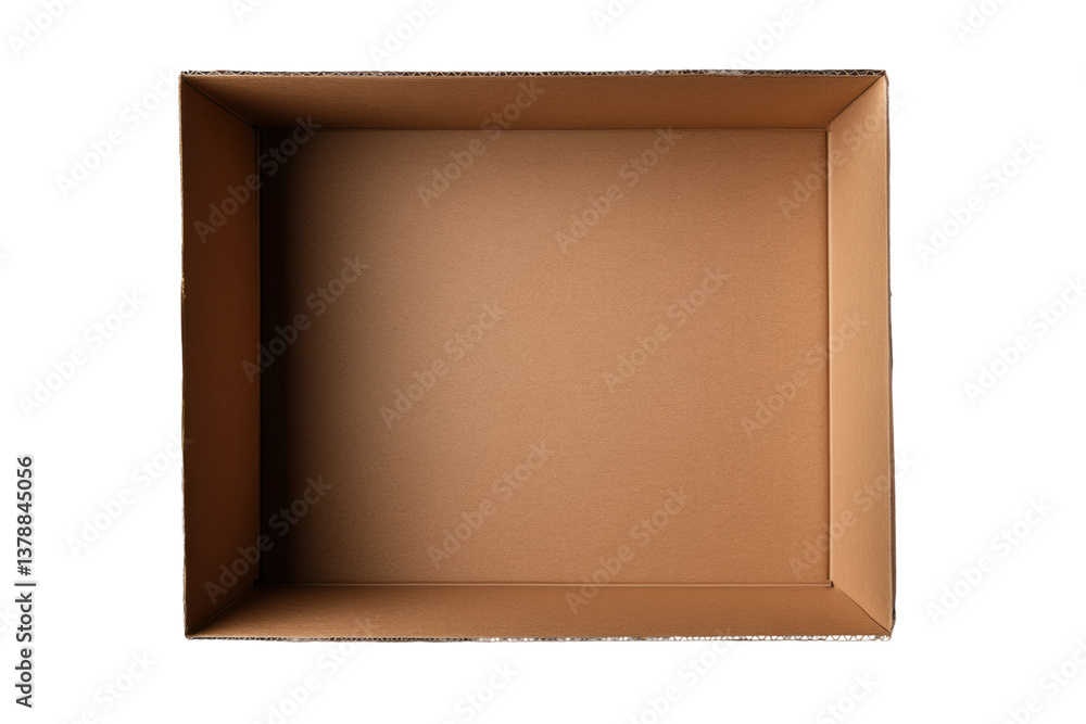 Poster empty open cardboard box on white background with shadows and texture, cut out