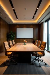 Elegant conference room prepared for corporate function, office, workspace