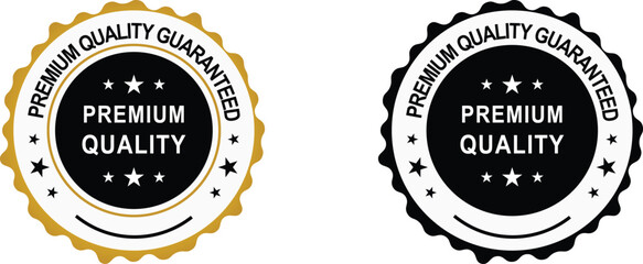 Premium Quality Guarantee Badges in Gold and Black Showcasing Reliability in Products and Services