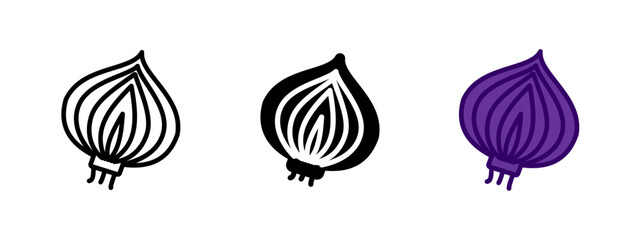 Onion icon. Purple onion bulb vector illustration with layered segments. Fresh vegetable symbol for cooking ingredients, healthy diet and vegetarian food concepts.