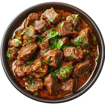 Indian-style fried mutton liver curry, isolated on a transparent background.