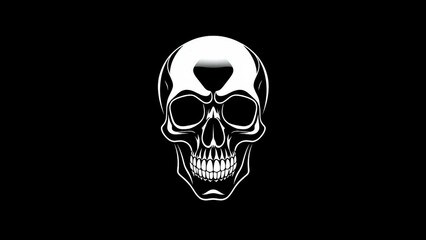 Weiße Schädel-Silhouette auf schwarzem Hintergrund. Minimalistisches Design mit klaren Linien. Ideal für Halloween- oder Gothic-Themen