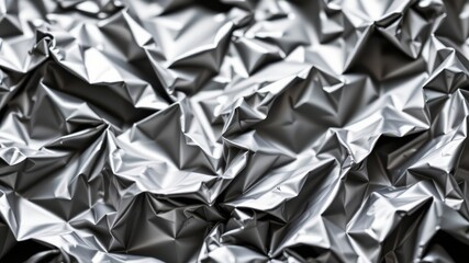 Crinkled Aluminum Foil Create an artistic composition of crinkled aluminum foil reflecting light in various shades of silver and white.