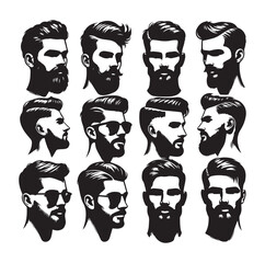 Men hair silhouette vector design Vector isolated hairstyles set.