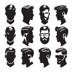 Men hair silhouette vector design Vector isolated hairstyles set.