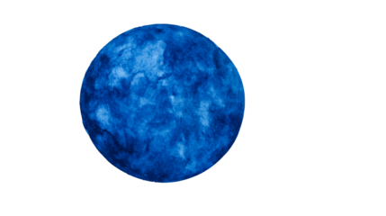 Vibrant blue watercolor planet with transparent background