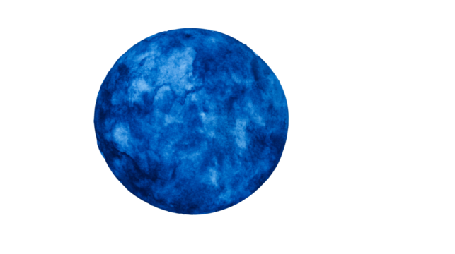 Vibrant blue watercolor planet with transparent background
