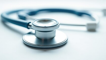 Close-up of a stethoscope on white background, veterinary context implied , exam, isolated