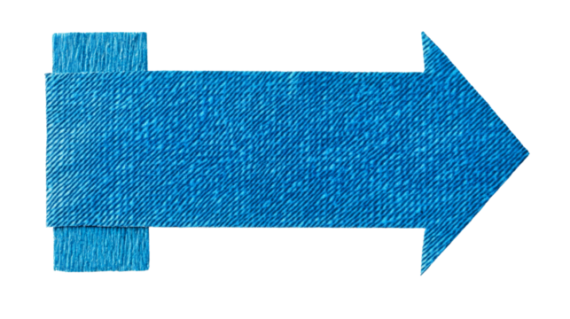 Bright blue paper arrow indicating direction on transparent background