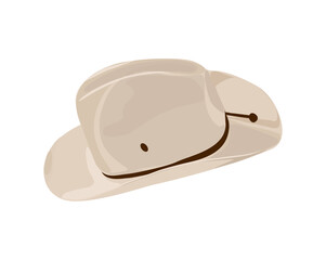 Beige white Cowboy hat vector illustration isolated. Wild West fashion style. Cowgirl western theme.