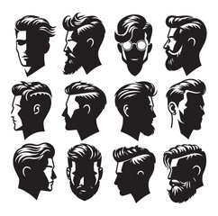 Men hair silhouette vector design Vector isolated hairstyles set.
