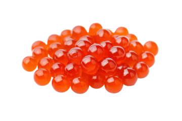 Shiny red salmon roe cluster on white background, cut out