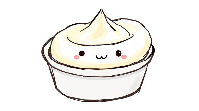 Cute Anime Style UwU Ramekin Cup of Butter, Mayonnaise or Sour or Whip Cream Sauce with a Kawaii Face Smile