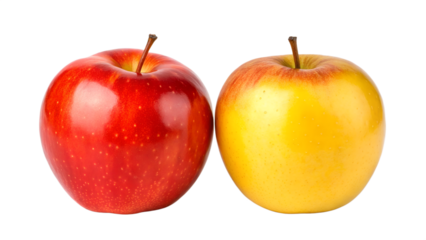 Whole fresh red apple and whole fresh yellow apple sitting together