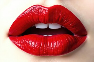 Obraz premium Close-up vibrant red lips isolated on pure white , beauty product, full lips
