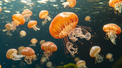 Underwater Scene of Colorful Jellyfish Floating Gracefully in an Ocean Setting