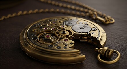 Close-Up of Antique Pocket Watch Mechanism Showcasing Intricate Detail