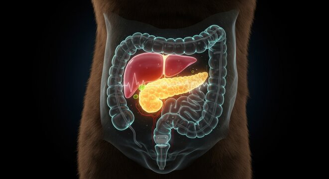 Detailed 3D Model of Canine Digestive System Liver Pancreas Intestines Anatomy Illustration Veterinary Medicine