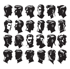 Men hair silhouette vector design Vector isolated hairstyles set.