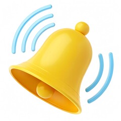 Ringing Yellow Bell Icon with Sound Waves on White Background 3D Illustration Alarm Notification Symbol Alert Sign Digital Concept