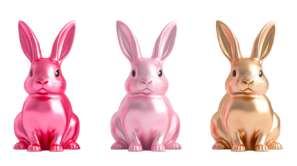 Colorful rabbit figures on a transparent background for decoration