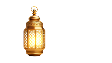Elegant golden lantern with intricate design on transparent background