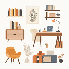 Cozy Home Office Interior – Flat Design Illustration