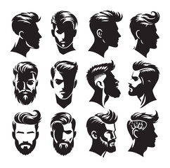 Men hair silhouette vector design Vector isolated hairstyles set.