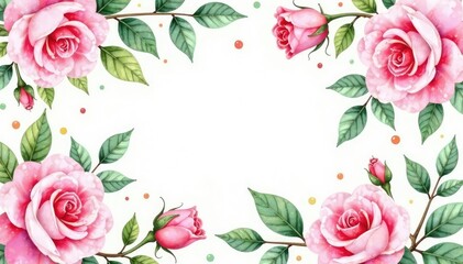 Delicate watercolor roses & leaves, repeating seamlessly , summer, graphics, patterned