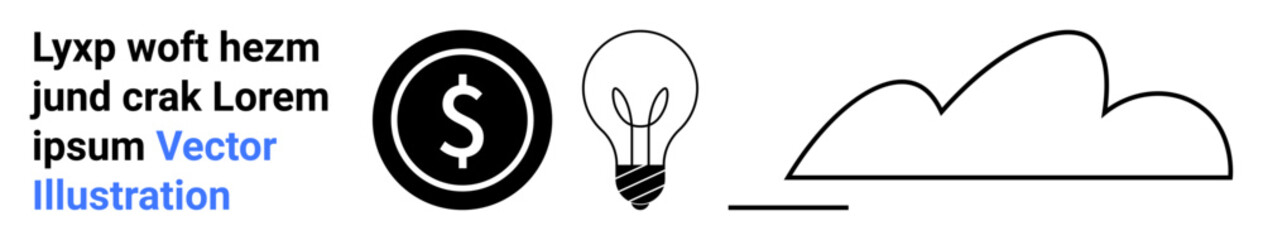 Dollar sign in circle, lightbulb, and cloud outline with modern typography. Ideal for finance, innovation, cloud computing, creativity, business solutions, technology simple landing page